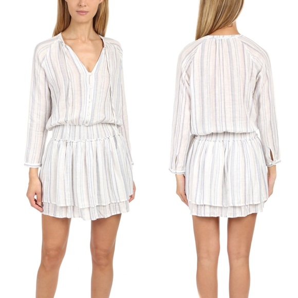 RAILS JASMINE STRIPE DRESS LONG SLEEVE LINEN BLEND IMETALLIC FIJI STRIPE REVOLVE - Picture 3 of 16